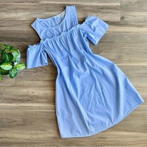 Pink Rose Off-the-Shoulder Light Blue Pin Stripe A-Line Dress Size M